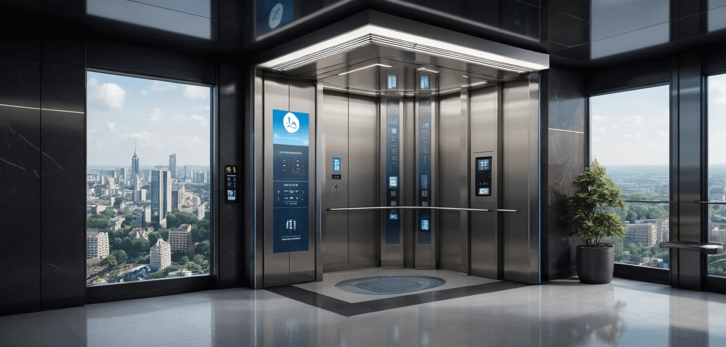 A sleek Thyssenkrupp elevator blending modern design with advanced technology for ultimate efficiency.